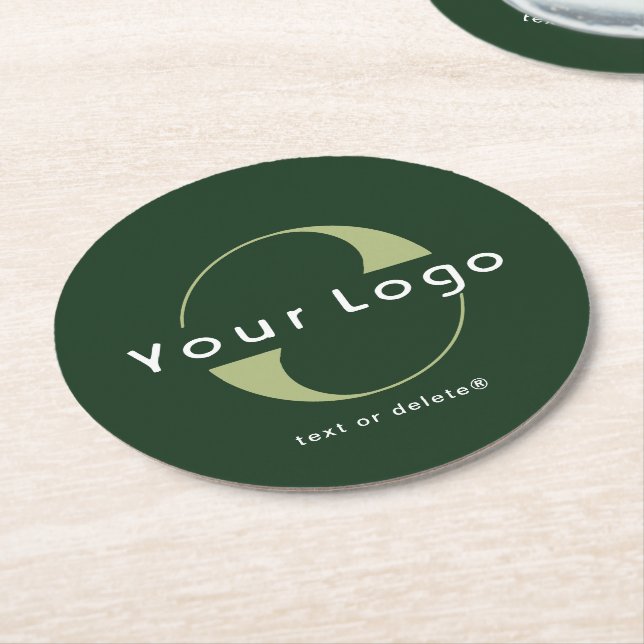 Dessous-de-verre Rond En Papier Logo sur Dark Green + White Text Company Business  (Incliné)