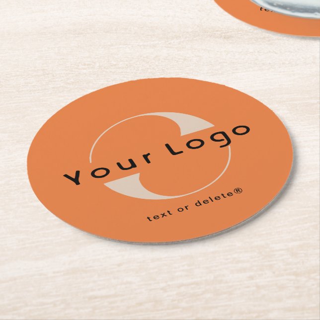 Dessous-de-verre Rond En Papier Logo sur Orange + Black Text Company Business (Incliné)
