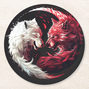 Dessous-de-verre Rond En Papier Loup fantôme lumière ombre animal spirituel fantai