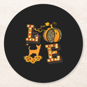 Dessous-de-verre Rond En Papier Love Chihuahua Leopard Imprimer citrouille Hallowe