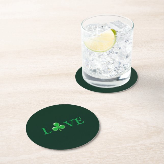 Dessous-de-verre Rond En Papier Love Green Clover moderne St. Patrick's Day (En situation)