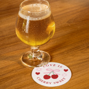 Dessous-de-verre Rond En Papier Love Is Cherry Sweet Enterrement de Vie de Jeune F