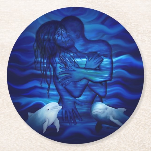Dessous-de-verre Rond En Papier Love, Passion act - paire avec dauphin (Devant)