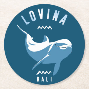 Dessous-de-verre Rond En Papier Lovina Bali - Baignade Avec T-shirt Dolphins