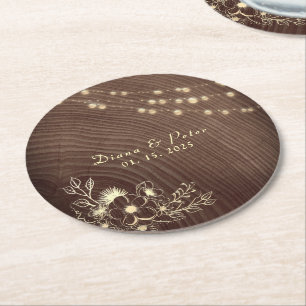 Dessous-de-verre Rond En Papier Lumières de Chaîne en Bois Rustique Mariage