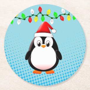 Dessous-de-verre Rond En Papier Lumières de Noël de Pingouin en Carton mignon