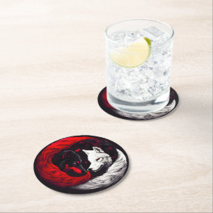 Dessous-de-verre Rond En Papier Lune Crimson Loup blanc rouge