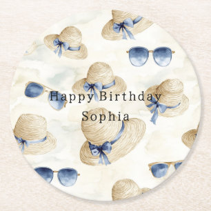 Dessous-de-verre Rond En Papier Lunettes de soleil bleues Travel noeuds chapeaux d