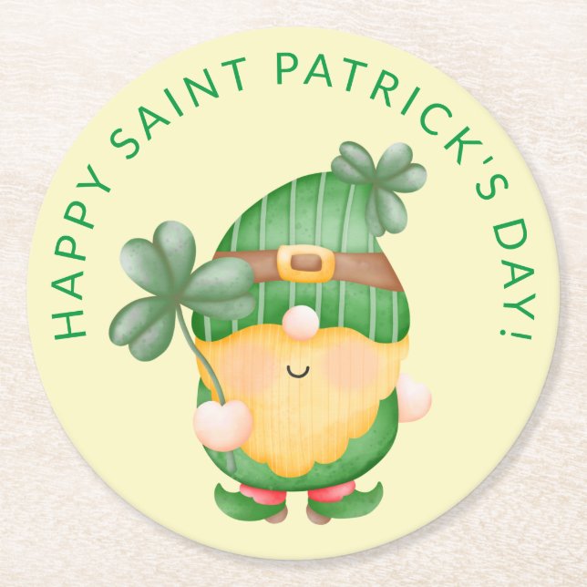 Dessous-de-verre Rond En Papier Lutin Trèfle Joyeuse Saint Patrick (Devant)