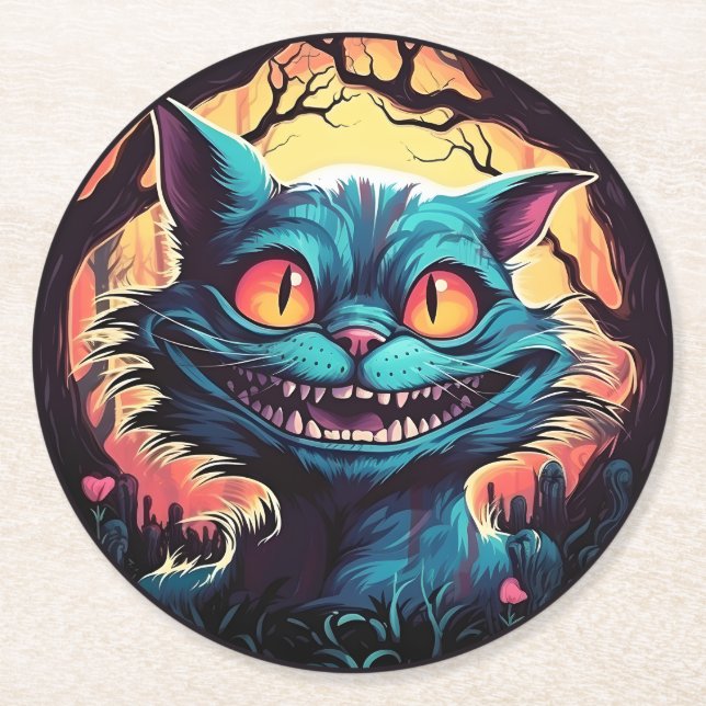 Dessous-de-verre Rond En Papier Mad Cheshire Cat Alice au Pays des merveilles (Devant)