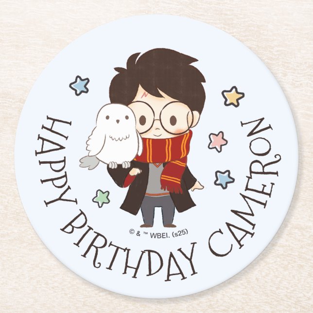 Dessous-de-verre Rond En Papier Magique Anniversaire HARRY POTTER™ et Poudlard (Devant)