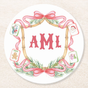 Dessous-de-verre Rond En Papier Mahjong de Noël   Monogramme