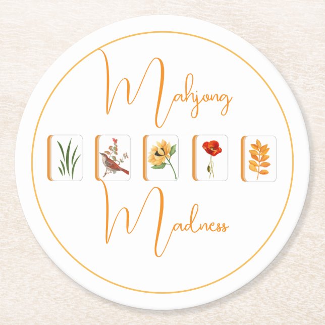 Dessous-de-verre Rond En Papier Mahjong Flower Tiles Paper Coaster (Devant)
