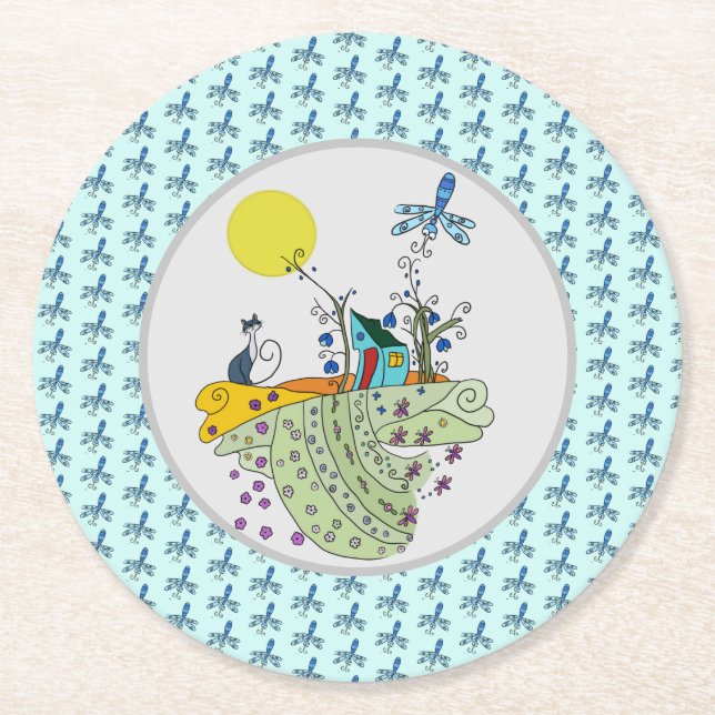 Dessous-de-verre Rond En Papier Maison de chat (Devant)