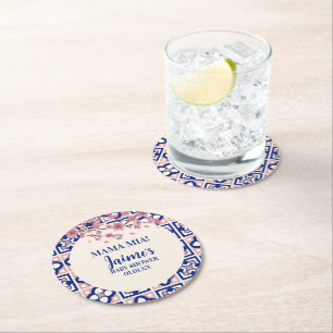 Dessous-de-verre Rond En Papier Mama Mia Baby Shower Cerisiers en Fleur