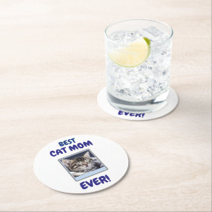 DESSOUS-DE-VERRE ROND EN PAPIER MAMAN CHAT PERSONNALISÉE FÊTE DES MÈRES JOURNÉE CH