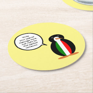 Dessous-de-verre Rond En Papier Manchot parlant italien personnalisé