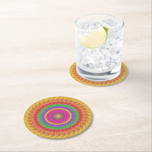Dessous-de-verre Rond En Papier Mandala Ball style crochet jaune -