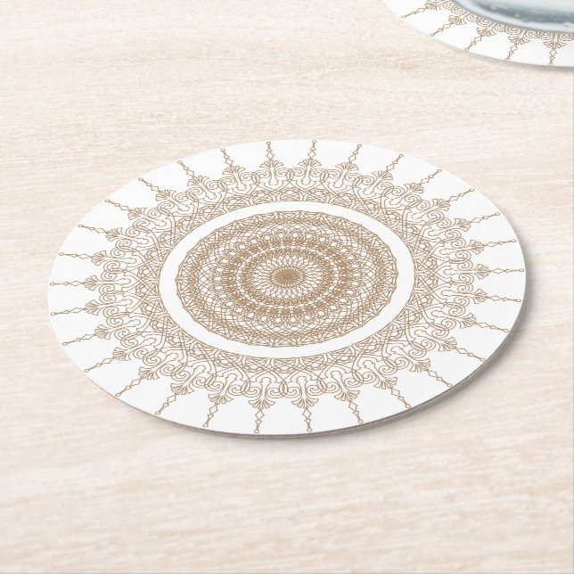 Dessous-de-verre Rond En Papier Mandala Bohemian White Boho (Incliné)