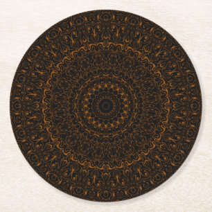 Dessous-de-verre Rond En Papier Mandala Brun Rustique au Charme Occidental