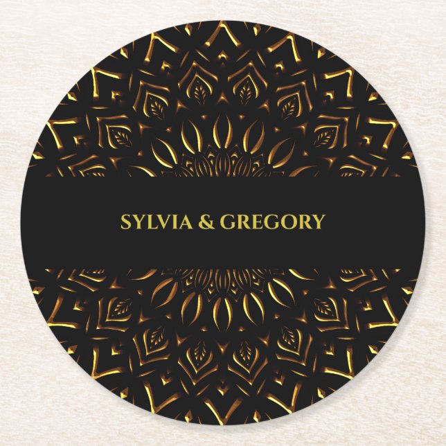 Dessous-de-verre Rond En Papier Mandala classique luxe élégant Art déco (Devant)