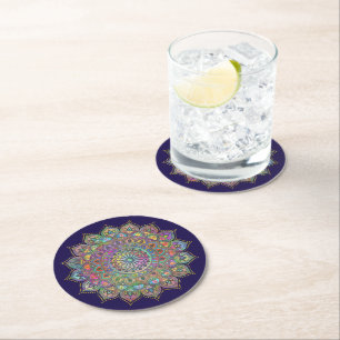 Dessous-de-verre Rond En Papier Mandala coloré chic de style indien 1