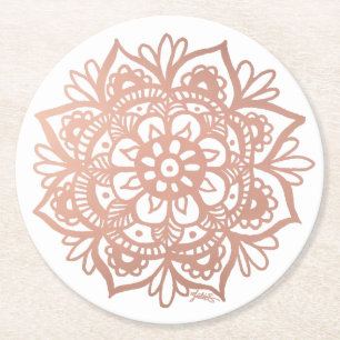 Dessous-de-verre Rond En Papier Mandala rose Gold