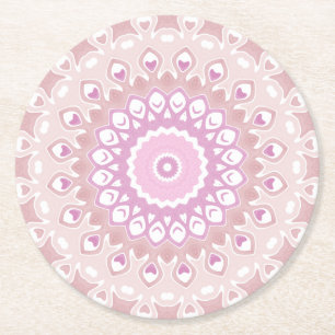 Dessous-de-verre Rond En Papier Mandala Rose Tendre avec Motifs de Cœur et de Péta