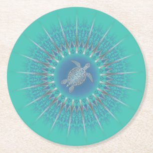 Dessous-de-verre Rond En Papier Mandala Turquoise
