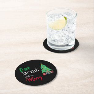 Dessous-de-verre Rond En Papier Manger, boire et être joyeux