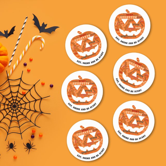 Dessous-de-verre Rond En Papier Mangez Boire Soyez Effrayant Halloween Citrouille  (Créateur téléchargé)