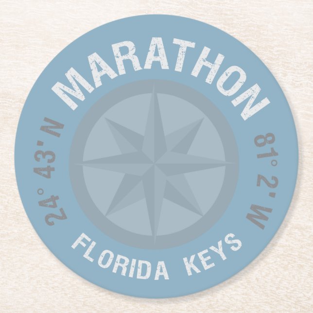 Dessous-de-verre Rond En Papier Marathon Florida Keys Latitude Longitude Nautique (Devant)