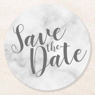 Dessous-de-verre Rond En Papier Marbre blanc de script moderne Mariage Enregistrer