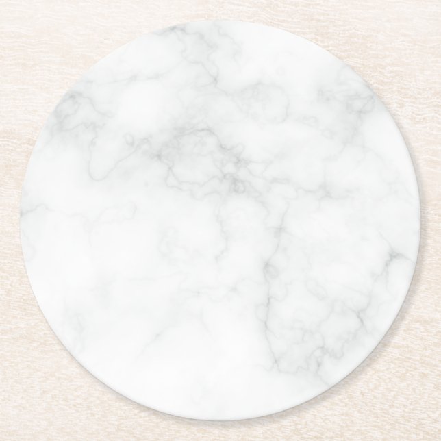 Dessous-de-verre Rond En Papier Marbre Blanc Moderne (Devant)