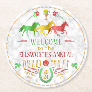 Dessous-de-verre Rond En Papier Marbre coloré de partie de jour de Derby de cours