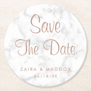 Dessous-de-verre Rond En Papier Marbre Gris Moderne avec Faire-Part de Rose Gold