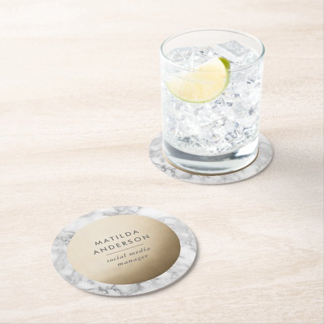 Dessous-de-verre Rond En Papier Marbre minimal moderne et géométrique or (En situation)