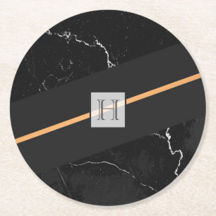 Dessous-de-verre Rond En Papier Marbre noir