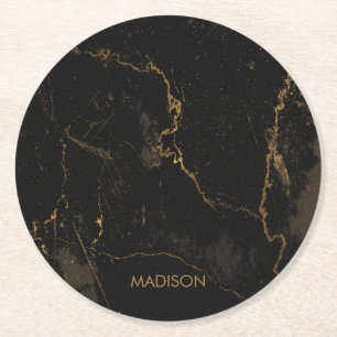 Dessous-de-verre Rond En Papier Marbre noir d'or