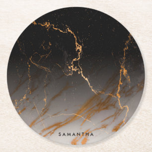 Dessous-de-verre Rond En Papier Marbre noir et blanc