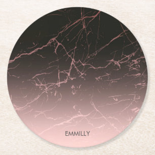 Dessous-de-verre Rond En Papier Marbre noir Rose