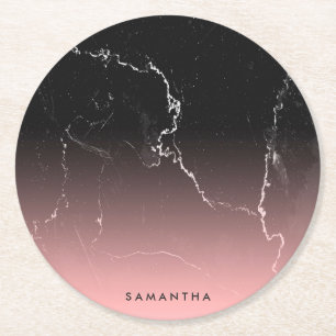 Dessous-de-verre Rond En Papier Marbre rose et noir