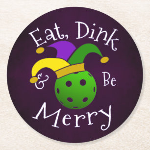 Dessous-de-verre Rond En Papier Mardi Gras Pickleball Eat Dink Be Joyeux