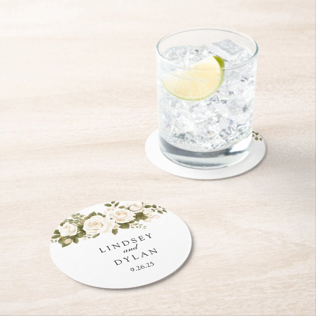 Dessous-de-verre Rond En Papier Mariage (En situation)