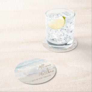 Dessous-de-verre Rond En Papier Mariage à la Plage Mariage au Bord de Mer
