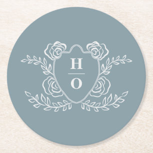 Dessous-de-verre Rond En Papier Mariage à monogramme floral blason vintage