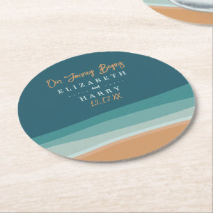 Dessous-de-verre Rond En Papier Mariage Abstrait Ocean Beach