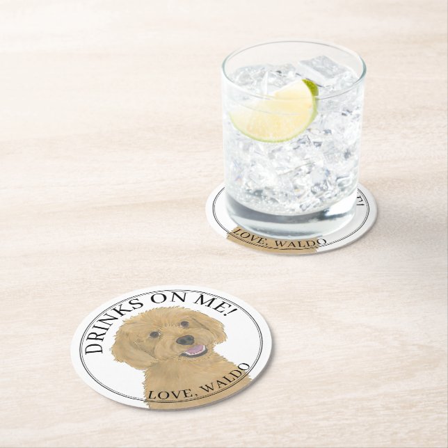 Dessous-de-verre Rond En Papier Mariage Apricot Golden Doodle Dog Personnalisé (En situation)