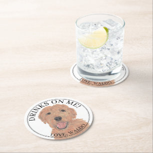 Dessous-de-verre Rond En Papier Mariage Apricot Golden Doodle Dog Personnalisé