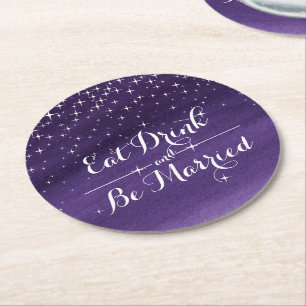 Dessous-de-verre Rond En Papier Mariage aquarelle étoile de papier de nuit